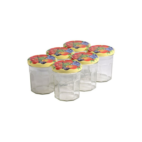 6 pots verre facettes 400g (324 ml) avec couvercles TO82 (Fruits)