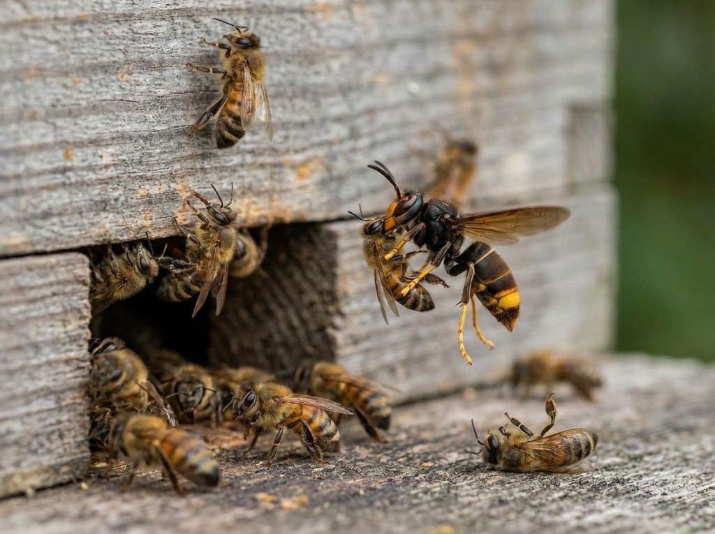 attaque frelon asiatique rucher d'abeilles